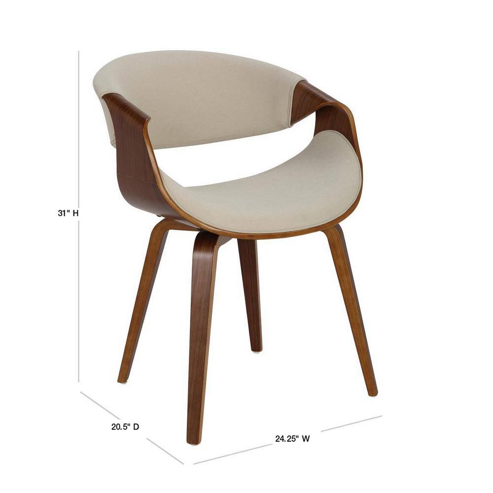 Curvo Walnut and Cream Upholstered Low Arm Chair