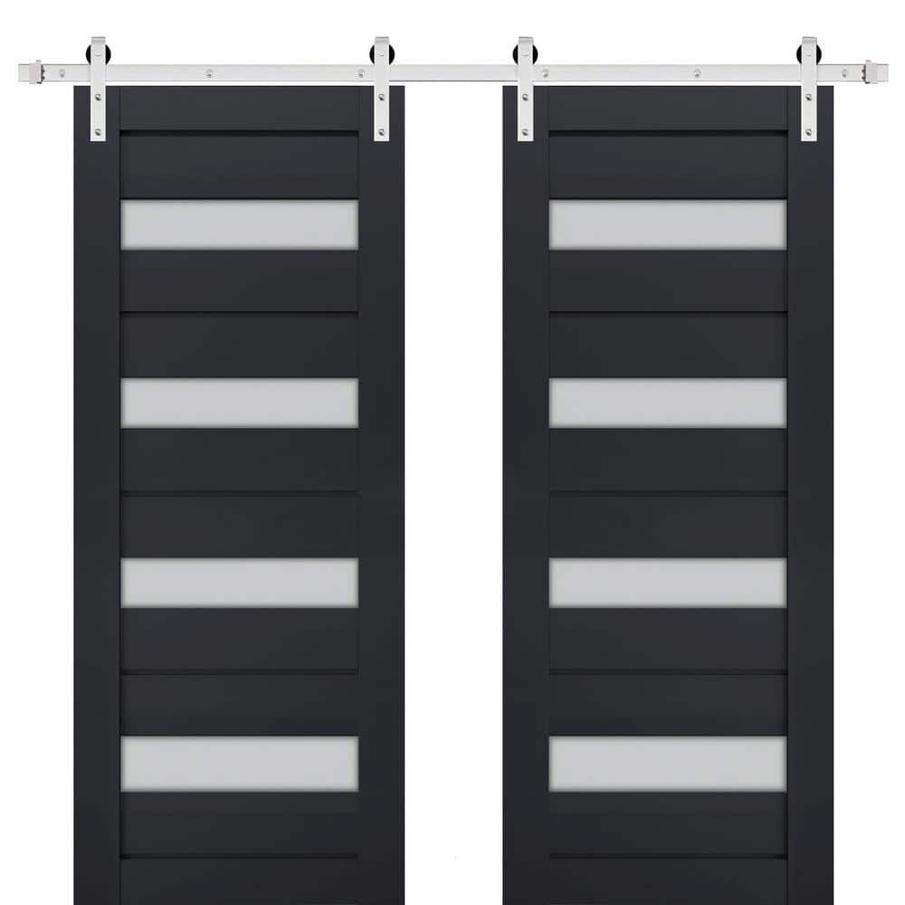 Assemble Required 36 in. x 84 in. 2-Panel Frosted Glass Antracite Solid Wood Sliding Barn Door with Hardware Kit price history on PriceWatchPro
