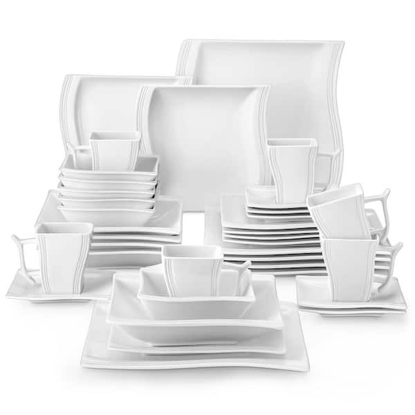 36-Piece Ivory White Porcelain Dinnerware Set Service for 6 Dining Set Tableware with Bowls Plates Cups and Saucers
