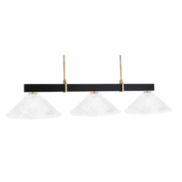 Balmore 3-Light Matte Black and New Age Brass Billiard Light with 16 in. Italian Bubble Glass Shades