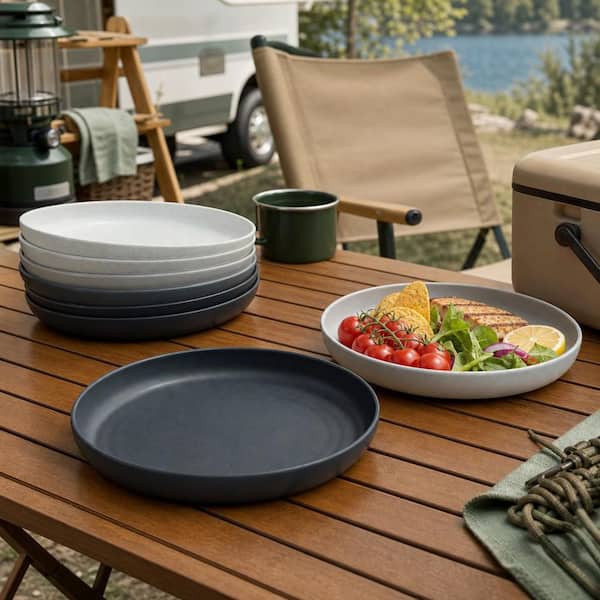 Numhew Stone Grey 9 in. Deep Dinner Plates Set of 8 Alternative