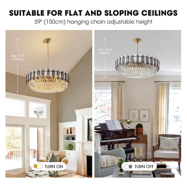 WDETR 31.4 in. Modern Dimmable 20-Light Round Gold Crystal