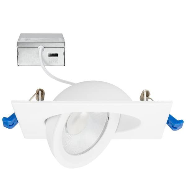 4 in. Adjustable Slim Square Recessed LED Floating Gimbal Downlight, 1000 Lumens, 5 CCT Color Selectable 2700K-5000K