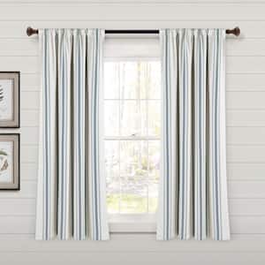 Farmhouse Stripe 42 W x 63 L Yarn Dyed Eco-Friendly Recycled Cotton Light Filtering Window Curtain Panels in Blue