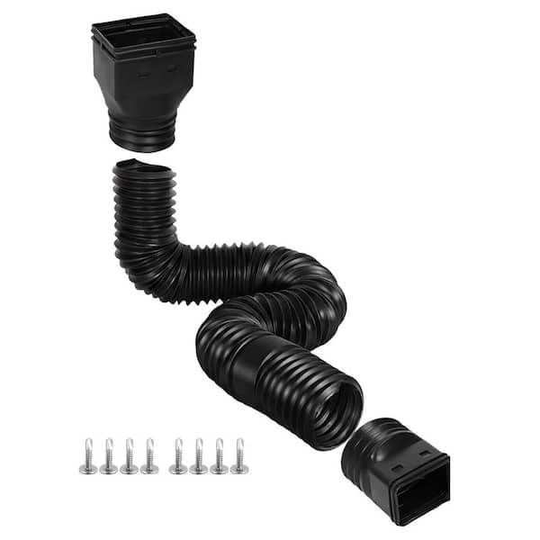 21 in. to 67 in. Black Plastic PE Flexible Downspout Extension with 2 Size Adapters for Rainwater Drainage, 1 Pack