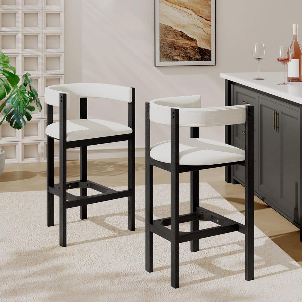 39.75 in. H Black Rubber Wood Beige Polyester Upholstered Bar Stool (Set of 2) price history on PriceWatchPro