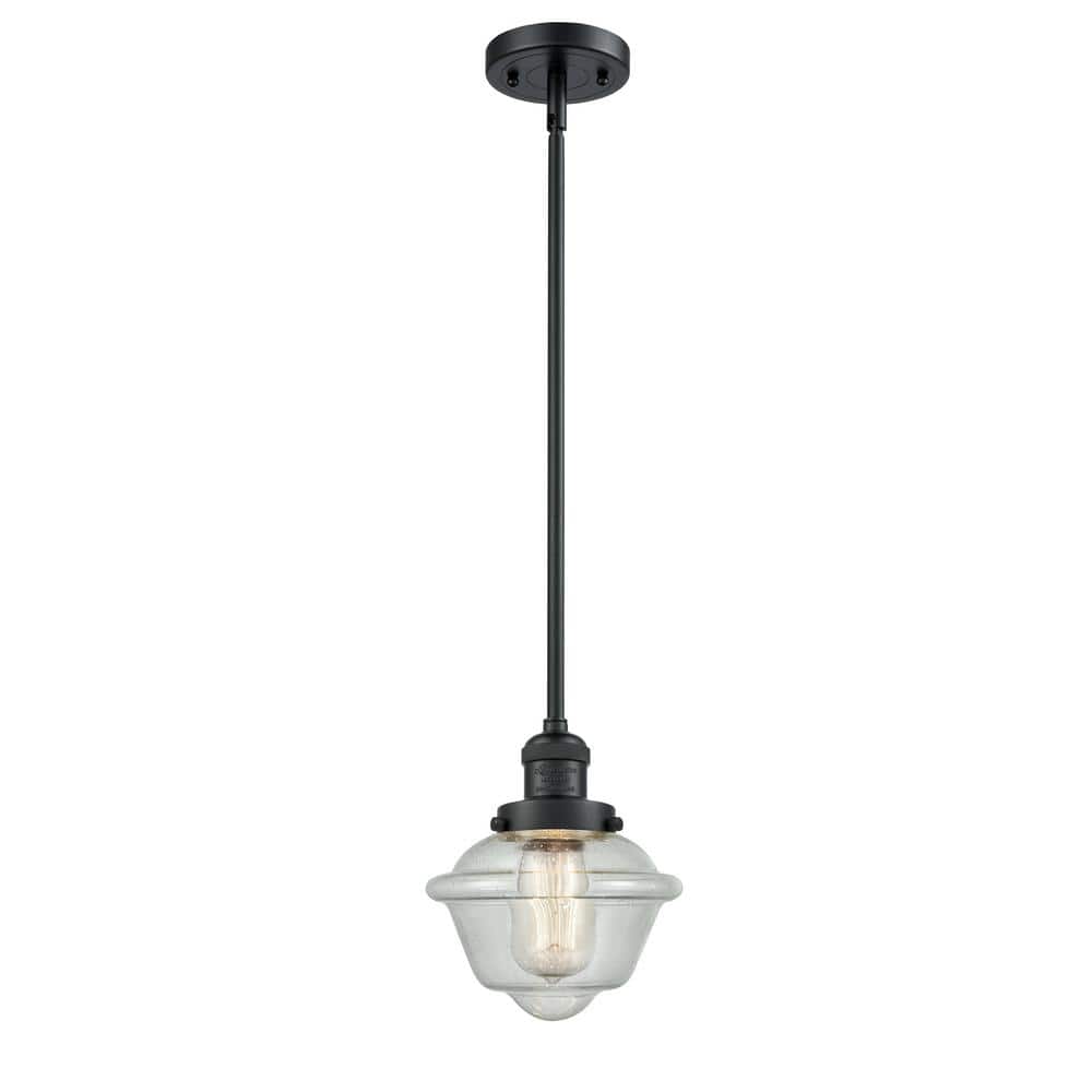 Oxford 1-Light Matte Black Schoolhouse Pendant Light with Seedy Glass Shade price history on PriceWatchPro