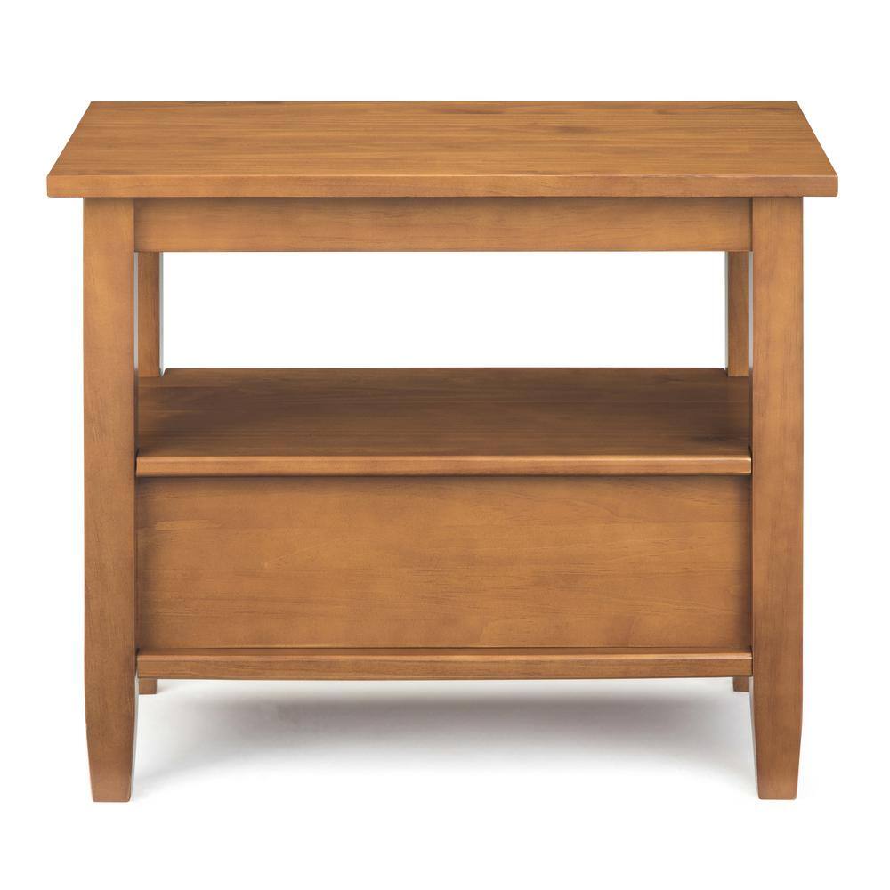 Warm Shaker Handcrafted Pine Side Table with Storage - Light Golden Brown