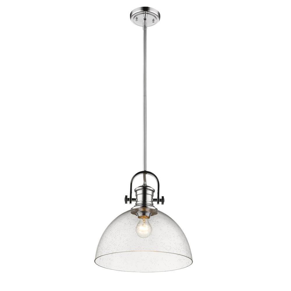 Transitional Hines 13.5" Chrome Pendant with Seeded Glass