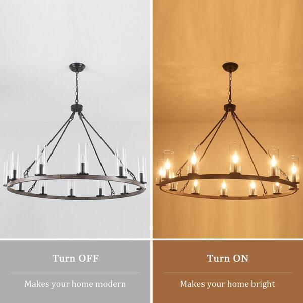 ZJVAIVE 12-Light Natural Circle Candlestick Wagon Wheel Chandelier