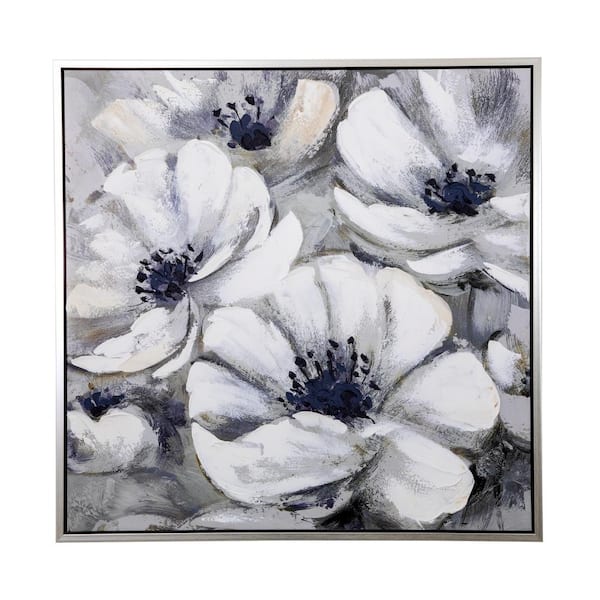 "Effloresce " Floater Framed Mixed Media Floral Wall Art 40 in. x 40 in.