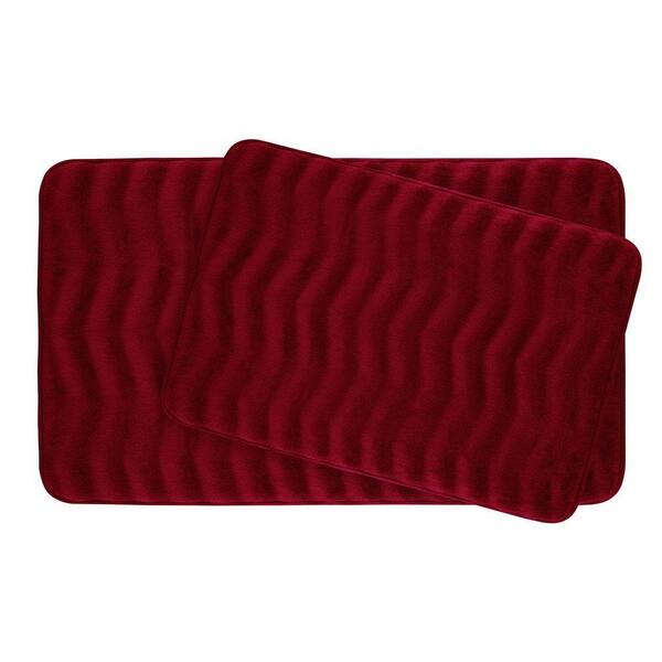 BounceComfort Waves Barn Red Memory Foam 2-Piece Bath Mat Set