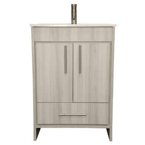 Pacific 24 in. x 18 in. D Bath Vanity in Ash Gray with Ceramic Vanity Top in White with White Basin