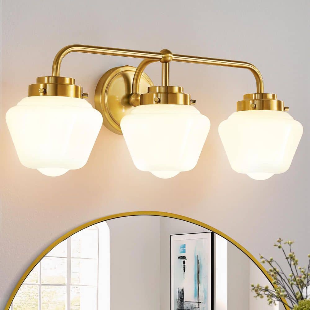 22 in. 3-Light Dimmable Wall Sconce Gold Vanity Light With Globe Glass Shade For Bathroom Light Fixtures Over Mirror price history on PriceWatchPro