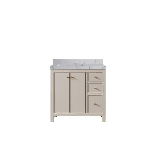 Willow Collections Chicago 36 in. Left Offset Sink Freestanding Fine Grain Bath Vanity with Venatino Qt. Top Unassembled