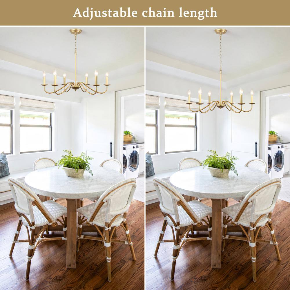 Gold 6-Light Candle Style Metal Chandelier