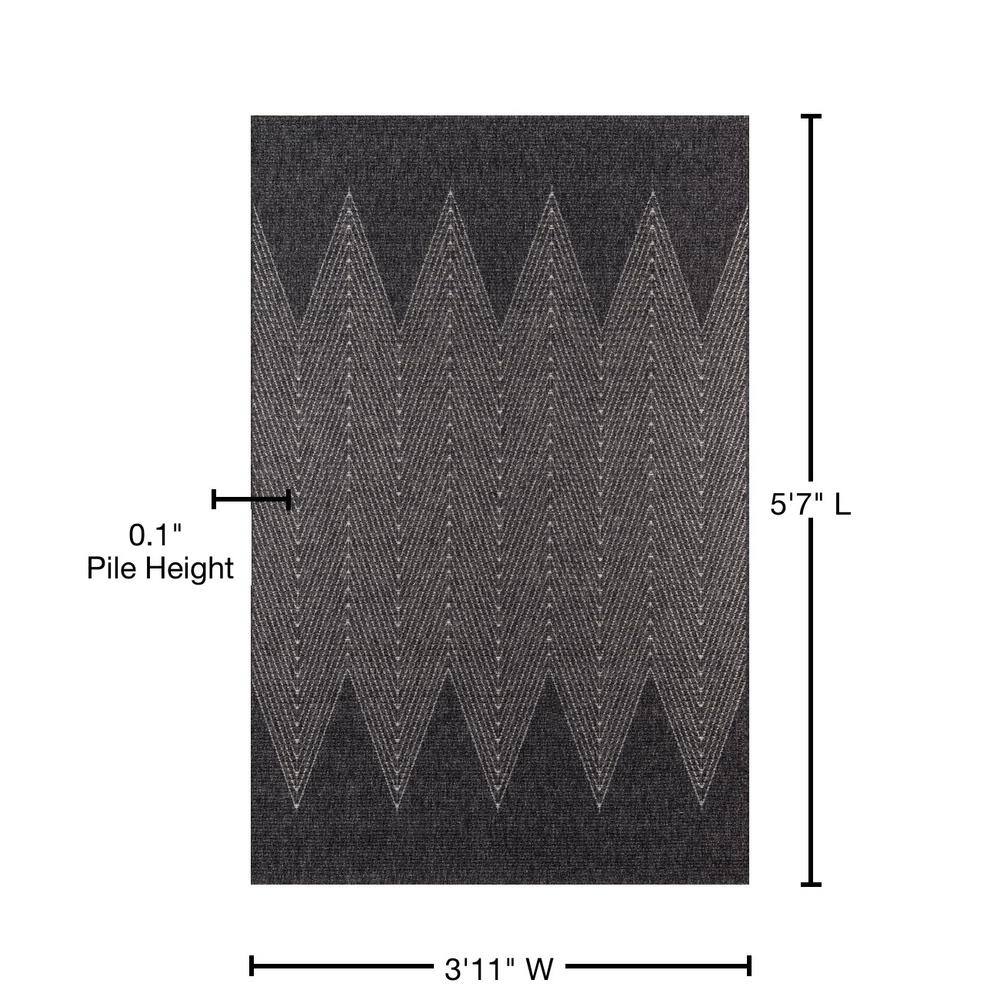 Como Charcoal Geometric Zig Zag Indoor/Outdoor Rug
