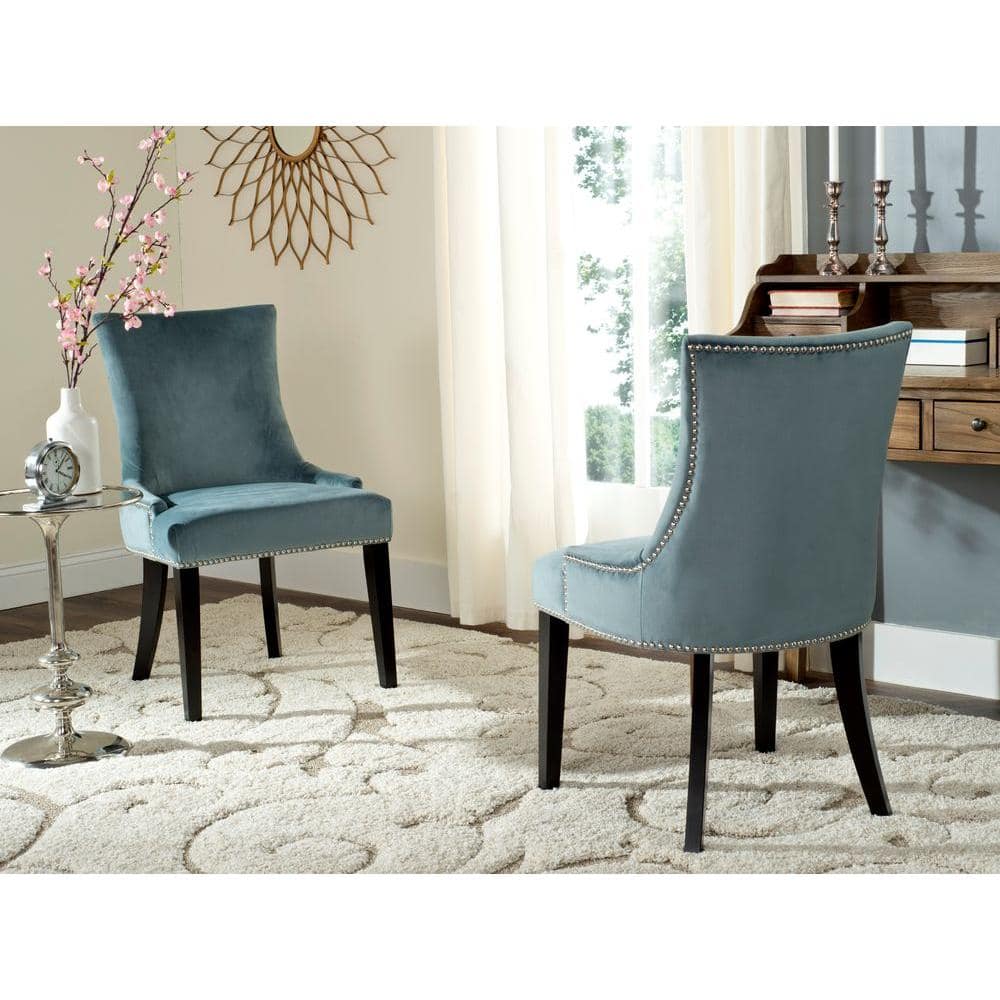 Elegant Blue Velvet Upholstered Side Chair with Silver Nailhead Trim