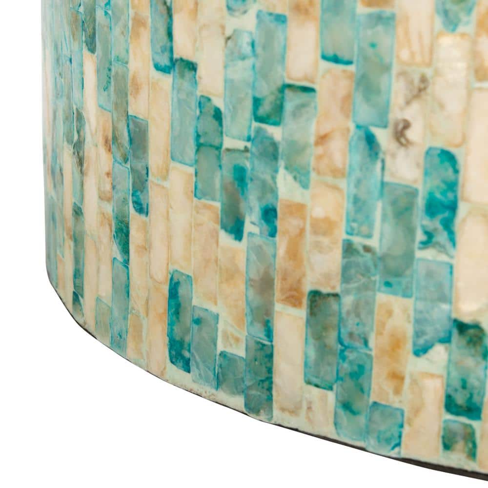 Presley 22" Oceanic Blue and Gold Round Wood Metal Accent Table