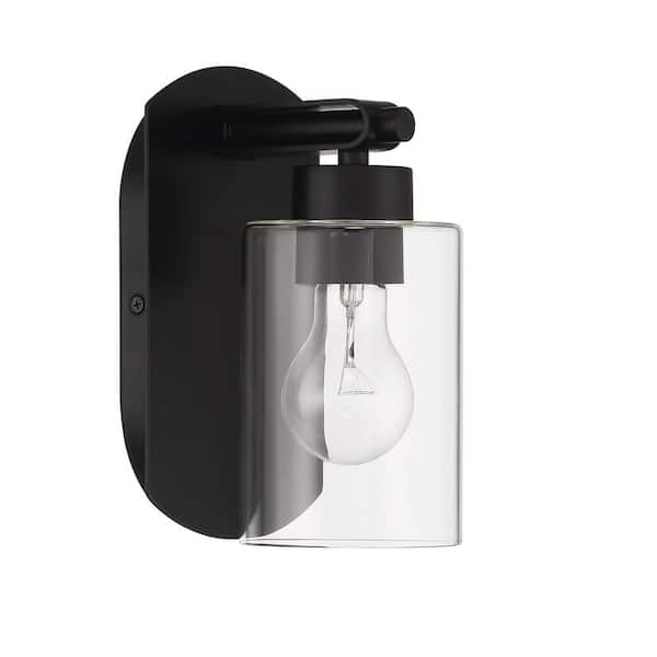 CRAFTMADE Hendrix 1-Light Flat Black Finish Wall Sconce with Clear Glass Shade