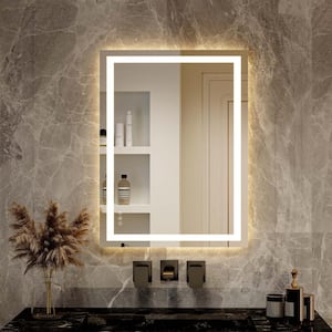 24 in. W x 32 in. H LED Light Anti-Fog Rectangular Frameless Wall Bathroom Vanity Mirror White