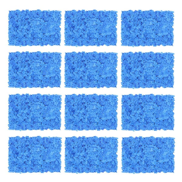 23.62 in. x 15.75 in. 12 Pieces Blue Indoor/Outdoor Artificial Hydrangeas Flower Artificial Flower Wall Panel Wall Decor
