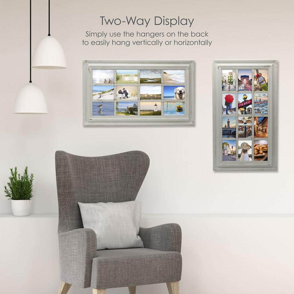 Distressed Gray Rectangular Collage Picture Frame, 12 Openings