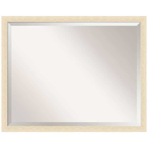 Amanti Art Woodgrain Stripe 30 in. x 24 in. Beveled Casual Rectangle Wood Framed Bathroom Wall Mirror in Brown