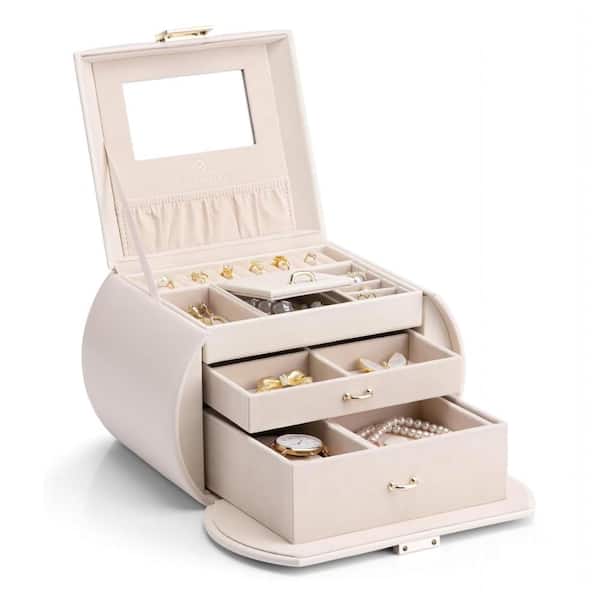 Unbranded Princess Style 3-Layer Jewelry Box with Mirror, Cream