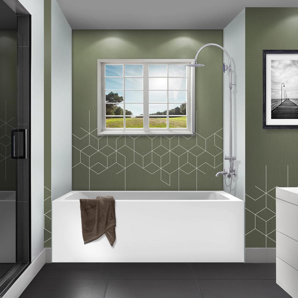 Glossy White Acrylic Alcove Soaking Bathtub with Apron Front, 60" x 32"