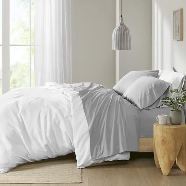 Grey Queen 200 Thread Count Relaxed Cotton Percale Sheet Set