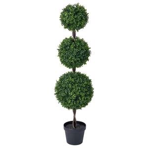 4 ft. Artificial Triple Ball Topiary Trees Large Faux Boxwood Shrubs Plants for outdoor Indoor Home Decor