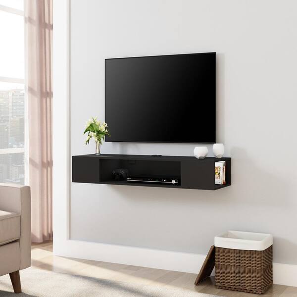 FITUEYES Wall Mounted Media Console,Floating TV Stand Component Shelf，Black 