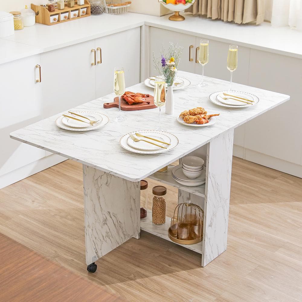 満点の white-marble-kitchen-dining- カウンターテーブル・ハイテーブル