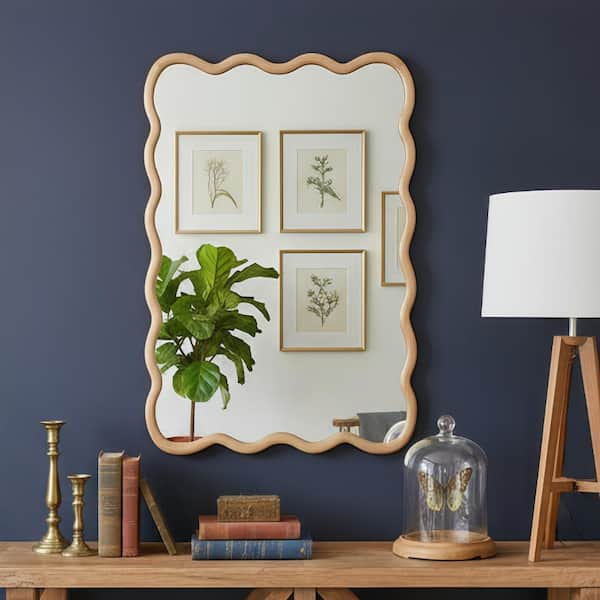 24 in. W x 36 in. H Wood Wavy Rectangle Decorative Mirror in Natural