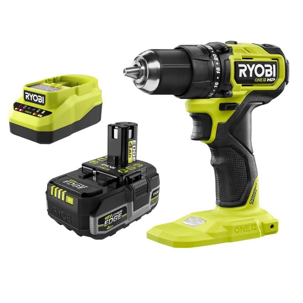 Ryobi ONE+ HP 18V Brushless Compact 1/2 in. Drill/Driver w/ ONE+ 18V 4.0 Ah Lithium-Ion EDGE Battery & ONE+ 18V Charger