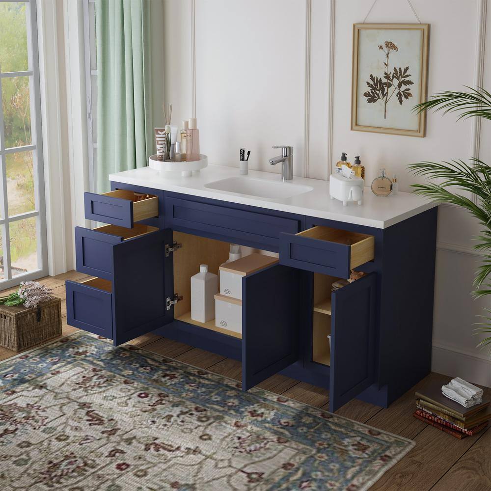 60-Inch Blue Plywood Freestanding Bath Vanity Cabinet