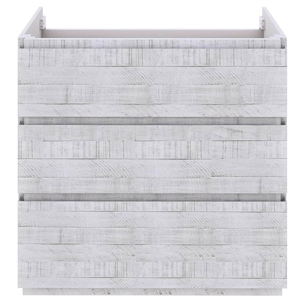 Rustic White Acacia Wood Freestanding Single Sink Bathroom Vanity