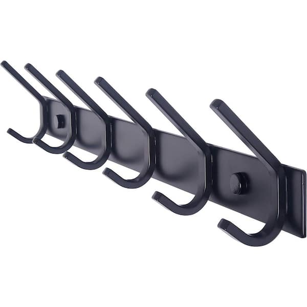 17.12 in. W x 1.65 in. D 6-Hooks Black Coat Rack Decorative Wall Shelf
