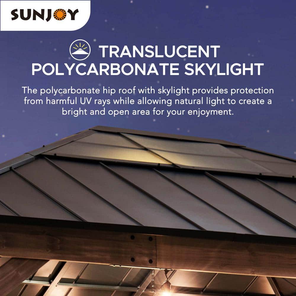Sunjoy 13 ft. x 15 ft. Cedar and Black Steel Gazebo with Polycarbonate Roof