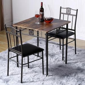 27.5 in. L Brown 3-Piece Dining Set Modern Dining Table Set, Metal and Wood Square Dining Table,2 Chairs