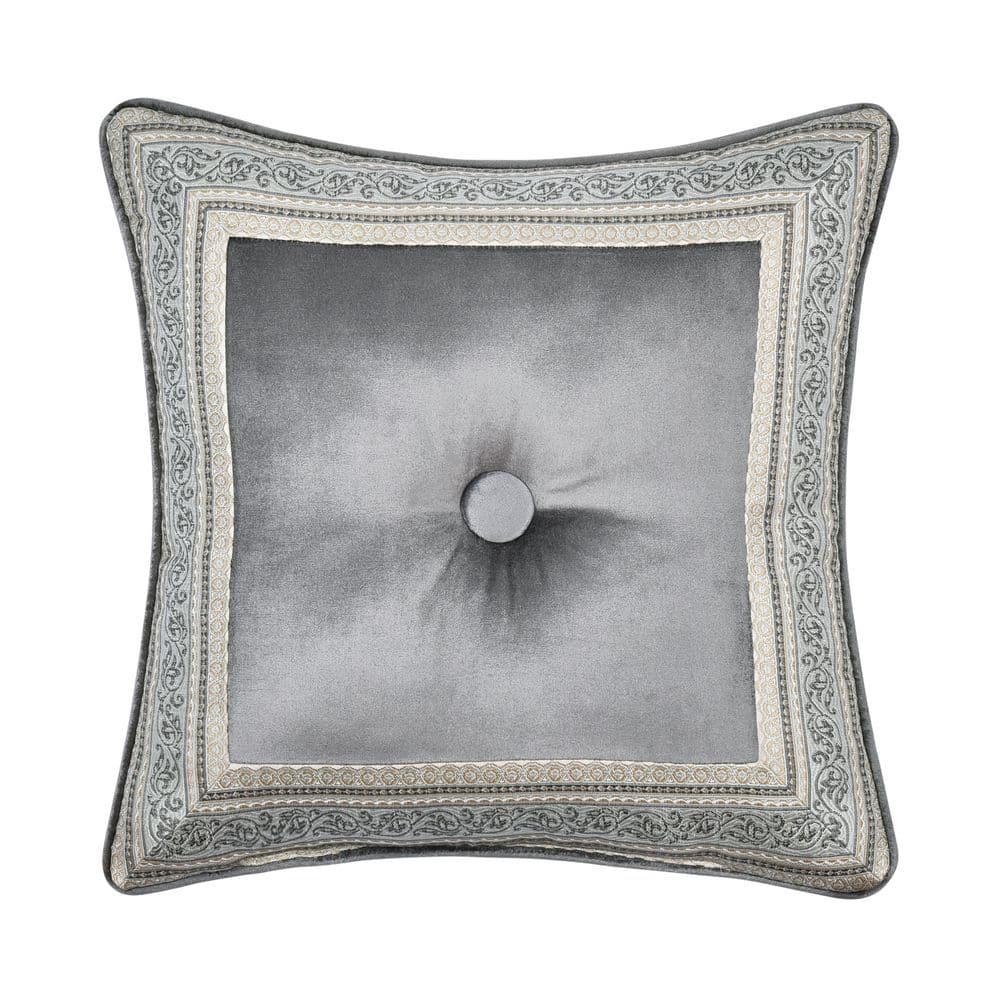 Annalise Silver Polyester Damask 18 Square Decorative Throw Pillow 18 In