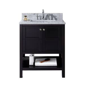 Winterfell 30 in. W Bath Vanity in Espresso with Marble Vanity Top in White with Square Basin