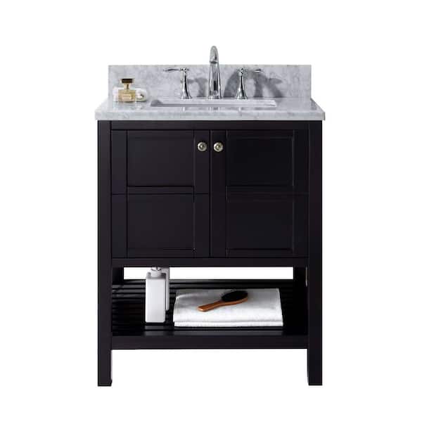 Virtu USA Winterfell 30 in. W Bath Vanity in Espresso with Marble Vanity Top in White with Square Basin