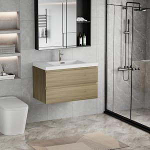 Achilles 36 in. W x 20 in. D x 22.5 in. H Single Sink Floating Bath Vanity in Natural Oak with White Resin Top