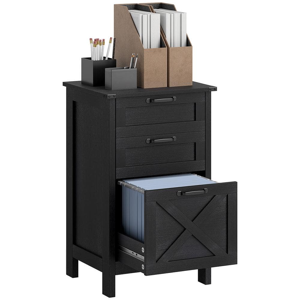 3-Drawer Black Wood 18.1 in. Vertical File Cabinet, Filing Cabinet for Hanging A4/Letter Size