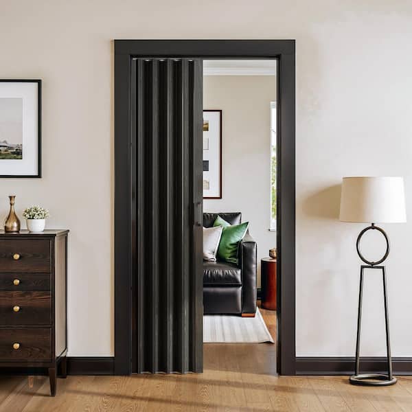 48 in. x 80 in. Black Finished PVC Interior Folding Accordion Door with Hardware Kit
