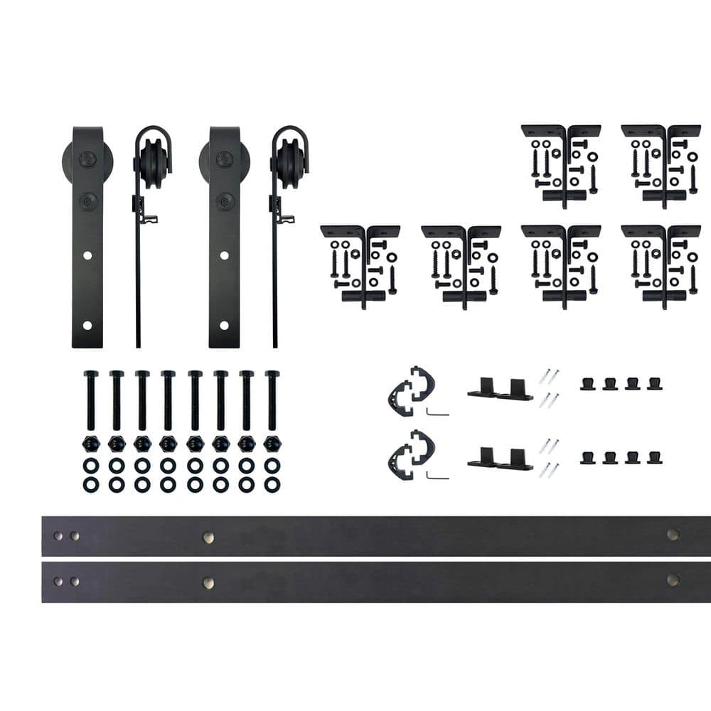 8 ft./96 in. Black Rustic Ceiling Mount Double Track Bypass Sliding Barn Door Track and Hardware Kit for Double Doors price history on PriceWatchPro