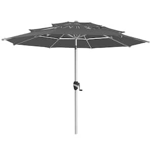 9 ft. 3-Tier Aluminum Outdoor Market Umbrella Patio Umbrella, 5-year Fade-Resistant and Push Button Tilt in Dark Grey