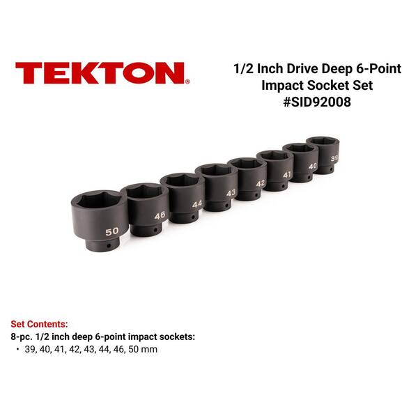 1/2 Inch Drive Shallow 6-Point Impact Socket Set, 8-Piece (39-50 mm)